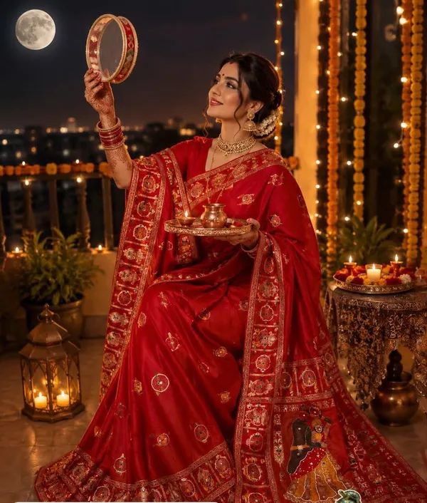 Sm_Karwa_Chauth_Special_Dola_Viscose_Meena_Weaving_Saree_With_Hand_Mirror_Work_Red