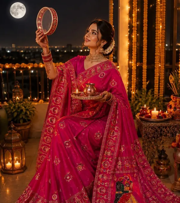 Sm_Karwa_Chauth_Special_Dola_Viscose_Meena_Weaving_Saree_With_Hand_Mirror_Work_Rani_Pink