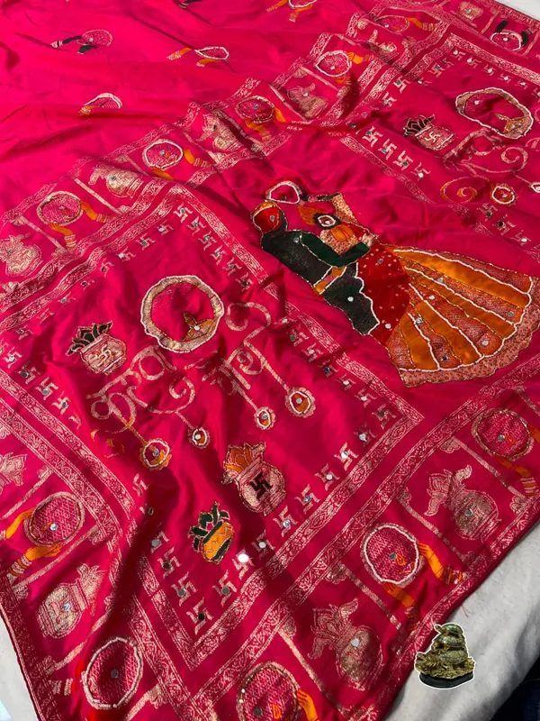 Sm_Karwa_Chauth_Special_Dola_Viscose_Meena_Weaving_Saree_With_Hand_Mirror_Work_Rani_Pink