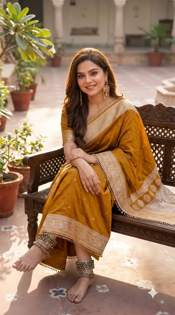 Sm_Designer_Printed_Soft_Chinon_Saree_With_Ghungroo_Latkan_Lace_Border_Mustard_Yellow