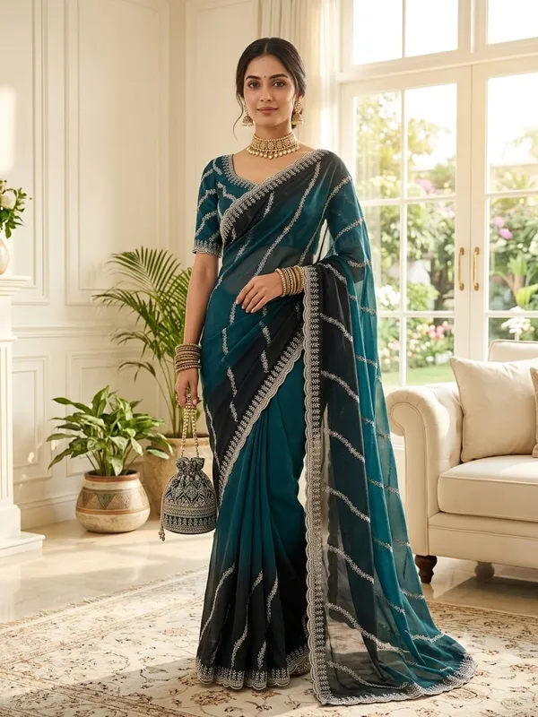 Sm_Designer_Leheriya_Padding_Fendy_Chiffon_Saree_Teal