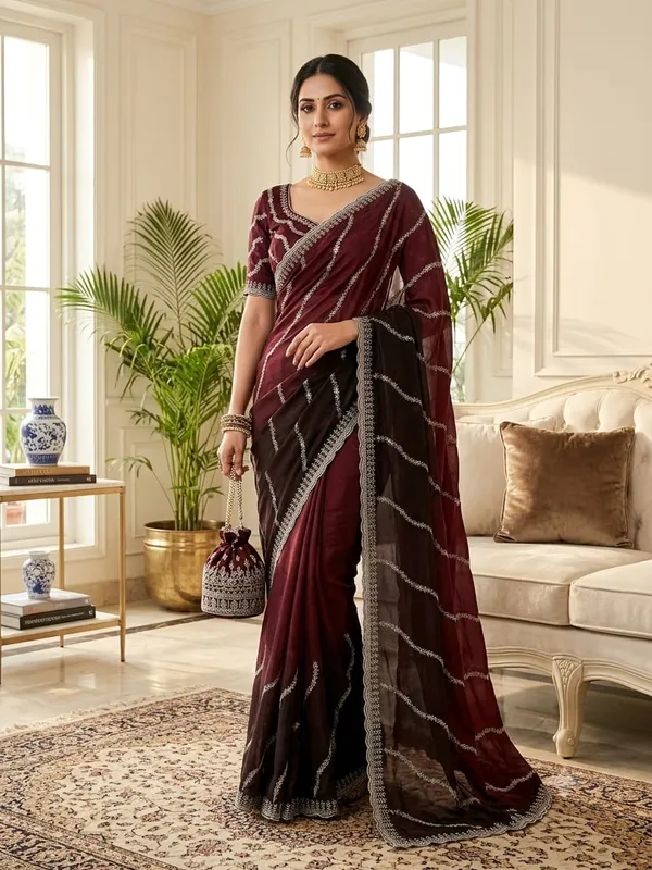 Sm_Designer_Leheriya_Padding_Fendy_Chiffon_Saree_Maroon