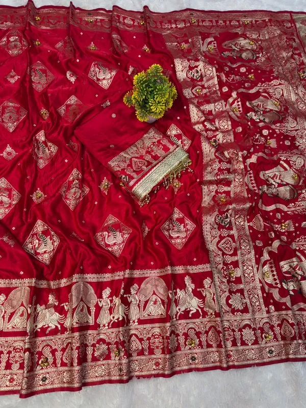 Sm_Organic_Banarasi_Satin_Silk_Saree_With_Rich_Gold_Zari_Weaving_Pallu_Handcrafted_Ghunghroo_Work_Rani_Pink