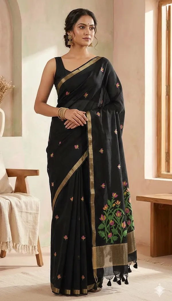 Sm_Summer_Special_Pastel_Jamdani_Weave_Cotton_Feel_Saree_Black