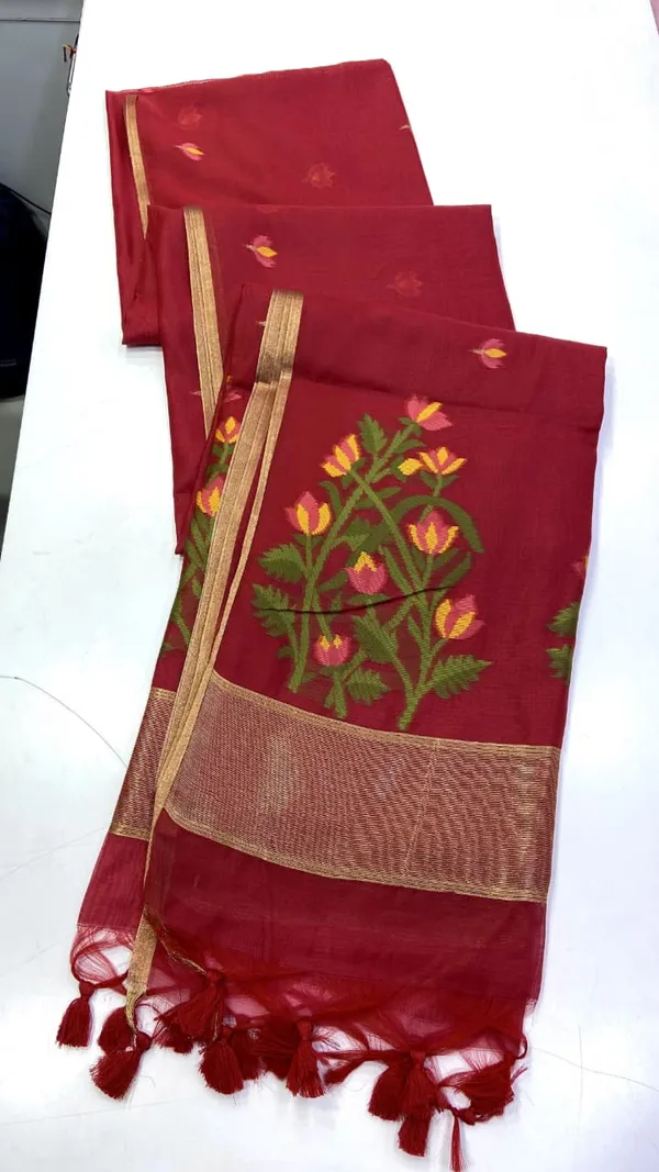 Sm_Summer_Special_Pastel_Jamdani_Weave_Cotton_Feel_Saree_Red