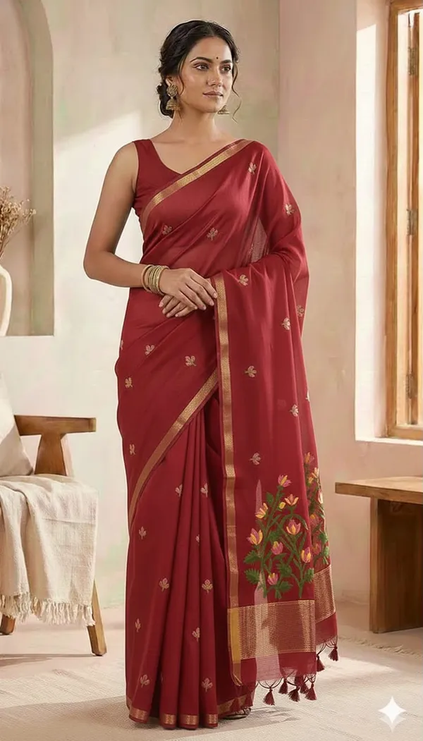 Sm_Summer_Special_Pastel_Jamdani_Weave_Cotton_Feel_Saree_Red