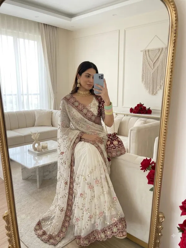 Sm_Jhamkudi_Heavy_Fendy_Satin_Lehariya_Sequence_Saree_Off_White