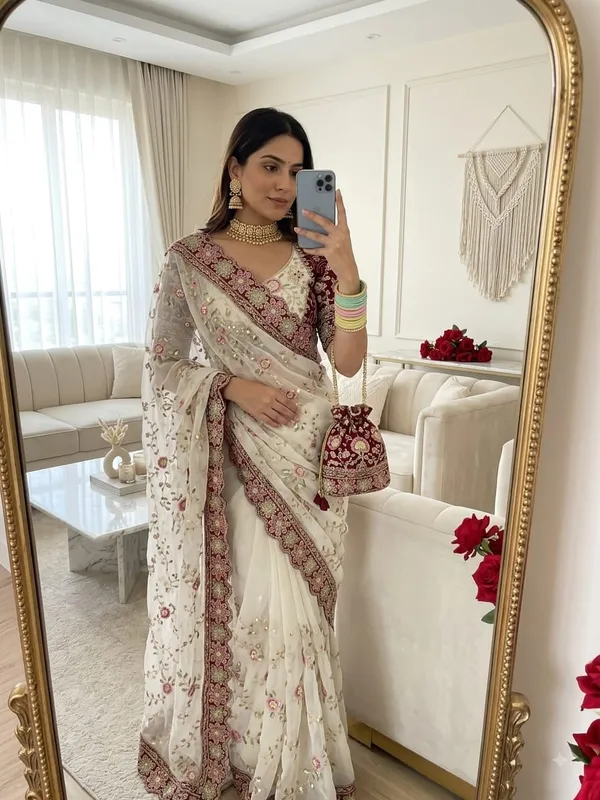 Sm_Jhamkudi_Heavy_Fendy_Satin_Lehariya_Sequence_Saree_Off_White