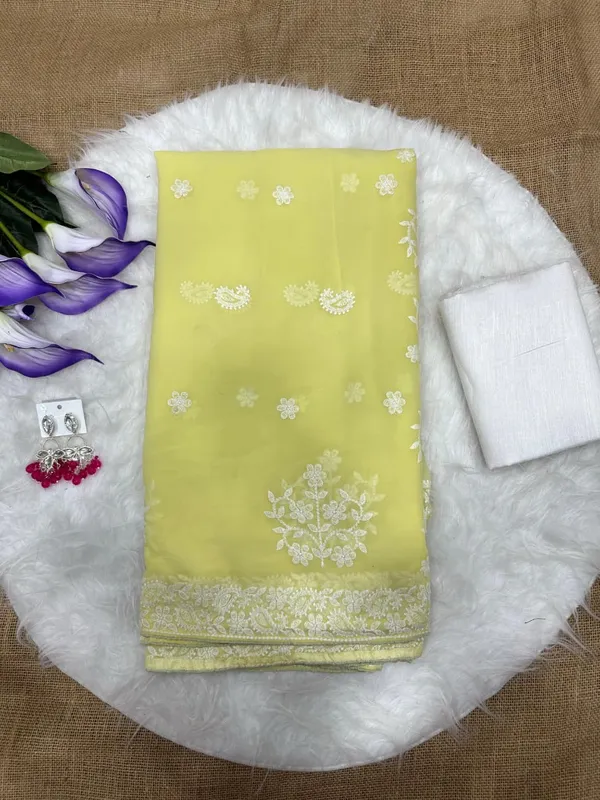 Lemon_Yellow_Soft_Georgette_Chikankari_Embroidered_Saree_For_Women
