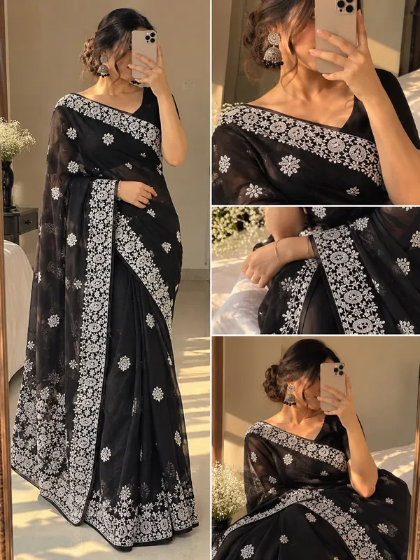 Sm_Soft_Georgette_Embroidered_Chikankari_Saree_Black