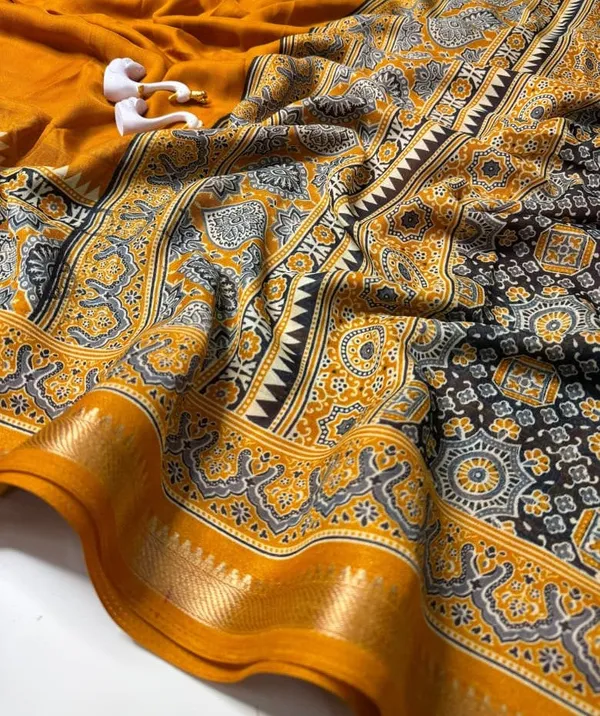Sm_Bandhej_3d_Digital_Print_Marshmallow_Silk_Saree_Sunset_Yellow
