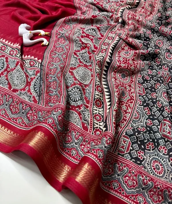 Sm_Bandhej_3d_Digital_Print_Marshmallow_Silk_Saree_Crimson_Red