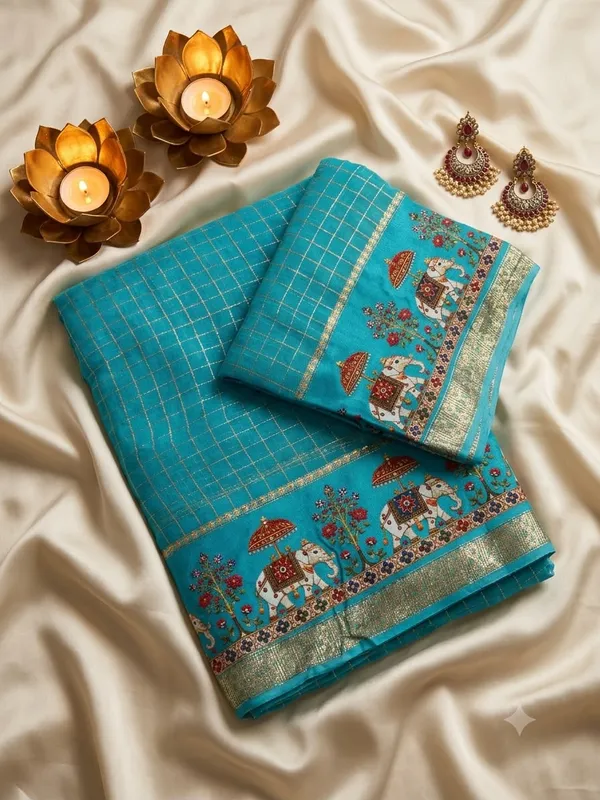 Sm_New_Arrival_Viscose_Georgette_Checkered_Saree_Sky_Blue
