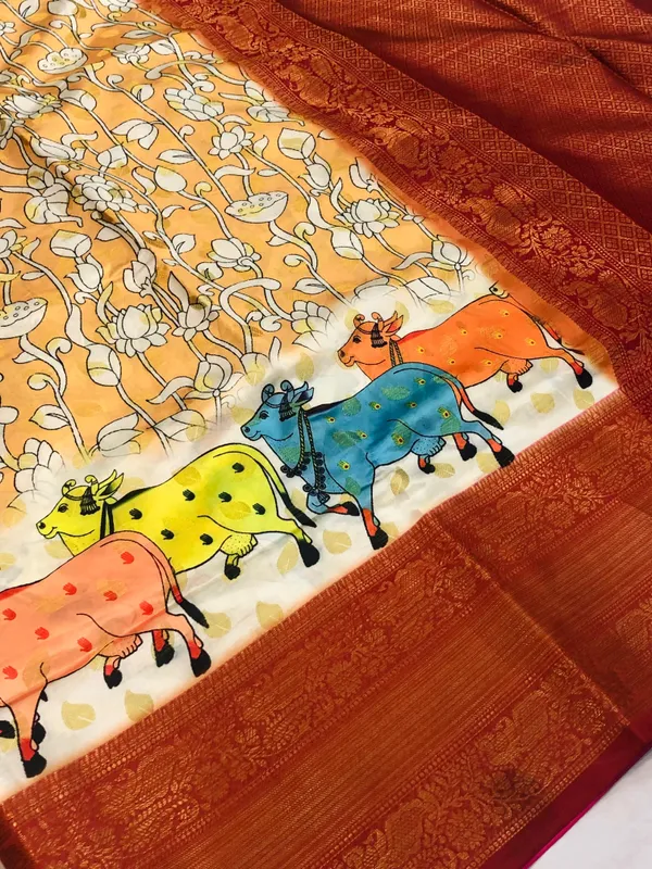 Sm_Soft_Banarasi_Silk_Pichwai_Kalamkari_Digital_Print_Saree_With_All_Over_Zari_Weaving_Orange