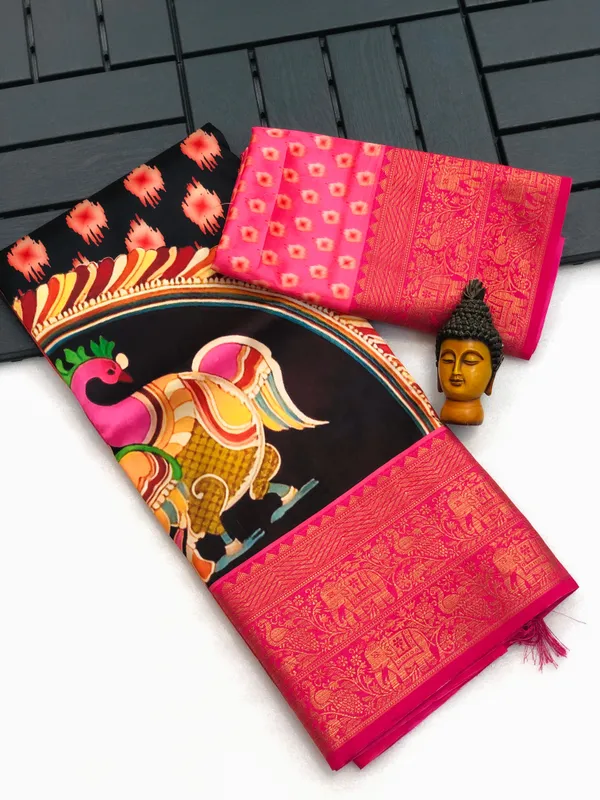 Sm_Soft_Banarasi_Silk_Pichwai_Kalamkari_Digital_Print_Saree_With_All_Over_Zari_Weaving_Black