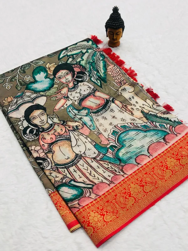 Sm_Soft_Banarasi_Silk_Pichwai_Kalamkari_Digital_Print_Saree_With_All_Over_Zari_Weaving_Scarlet_Red