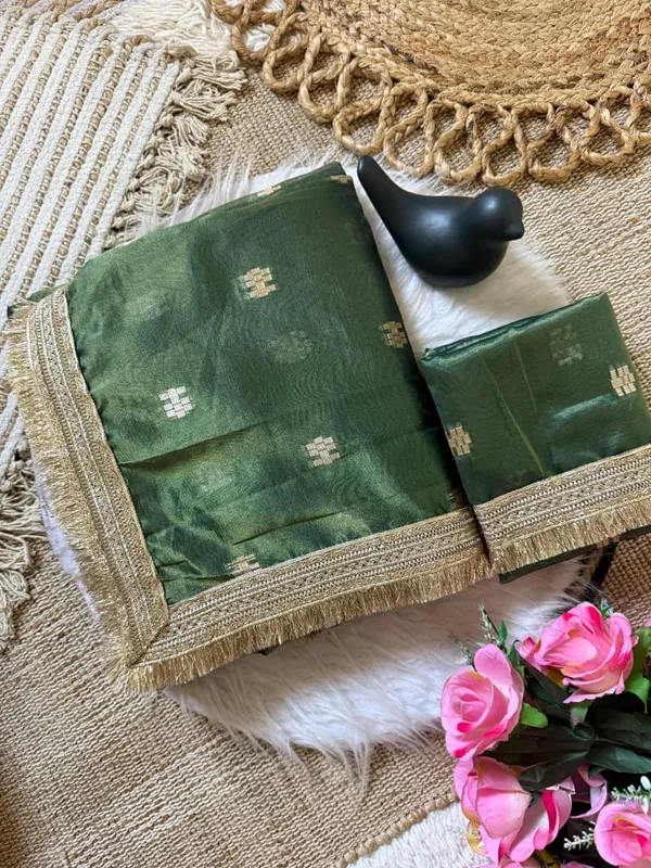 Sm_Premium_Tussar_Silk_Saree_With_Woven_Jacquard_Buti_Sabyasachi_Inspired_Designer_Lace_Border_Bottle_Green