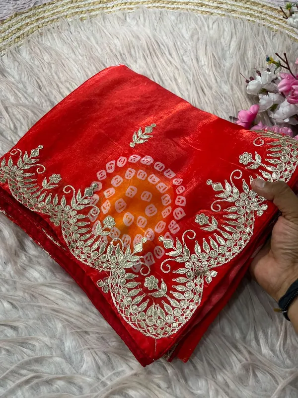 Sm_Soft_Shine_Space_Silk_Bandhej_Leheriya_Print_Saree_Scarlet_Red
