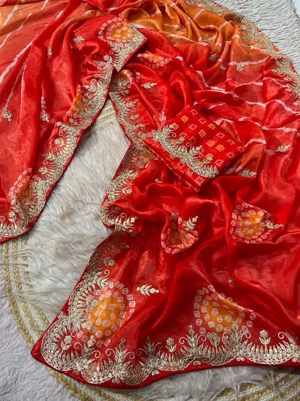 Sm_Soft_Shine_Space_Silk_Bandhej_Leheriya_Print_Saree_Rani_Pink