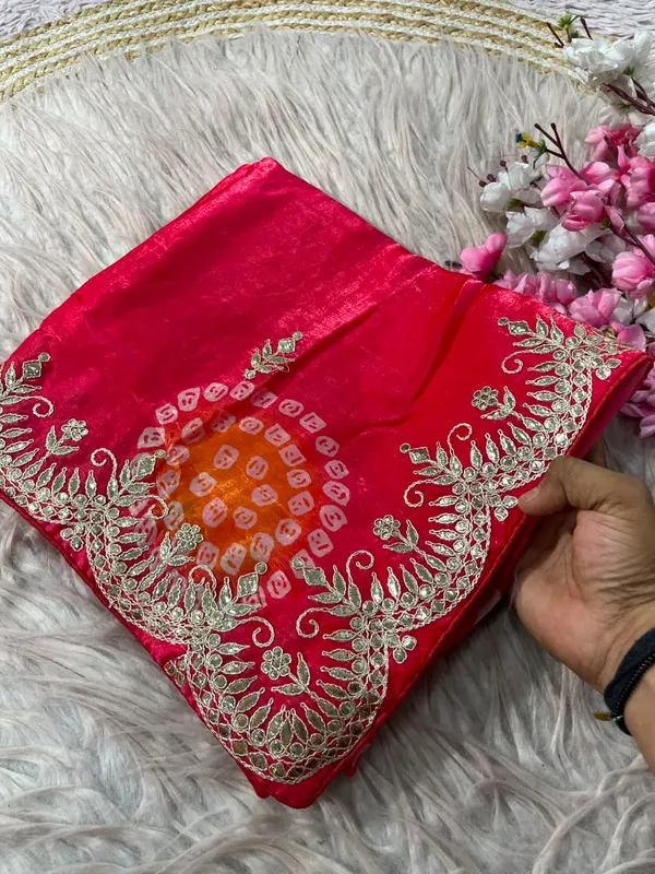 Sm_Soft_Shine_Space_Silk_Bandhej_Leheriya_Print_Saree_Rani_Pink