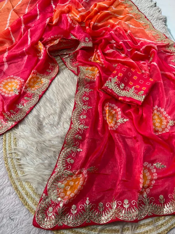 Sm_Soft_Shine_Space_Silk_Bandhej_Leheriya_Print_Saree_Rani_Pink