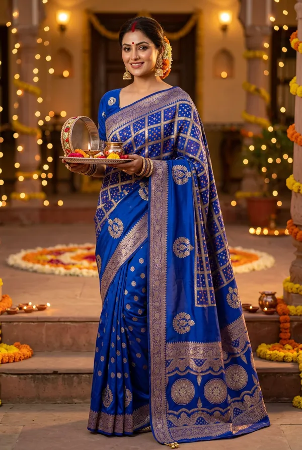 Karwa_Chauth_Special_Dola_Viscose_Saree_With_Meenakari_Checks_And_Jaipuri_Gota_Patti_Pallu_Royal_Blue