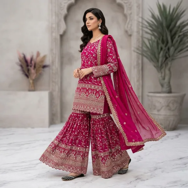 Rust_Orange_Crushed_Silk_Sequence_Embroidered_Sharara_Set_For_Women