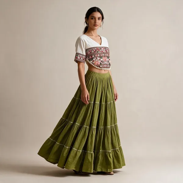Green_Kora_Cotton_Full_Stitched_Lehenga_Choli_For_Women