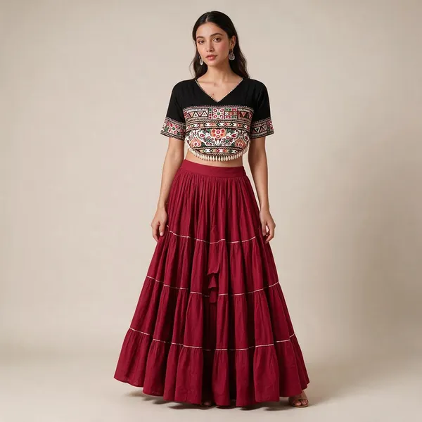 Burgundy_Kora_Cotton_Full_Stitched_Lehenga_Choli_For_Women