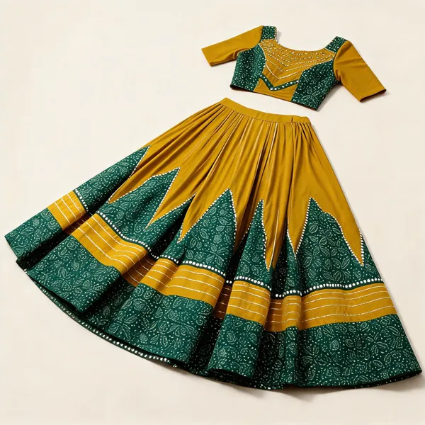 Mustard_Yellow_Rayon_Ajrakh_Printed_Mirror_Lace_Lehenga_Choli_For_Women
