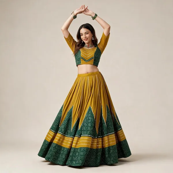 Mustard_Yellow_Rayon_Ajrakh_Printed_Mirror_Lace_Lehenga_Choli_For_Women