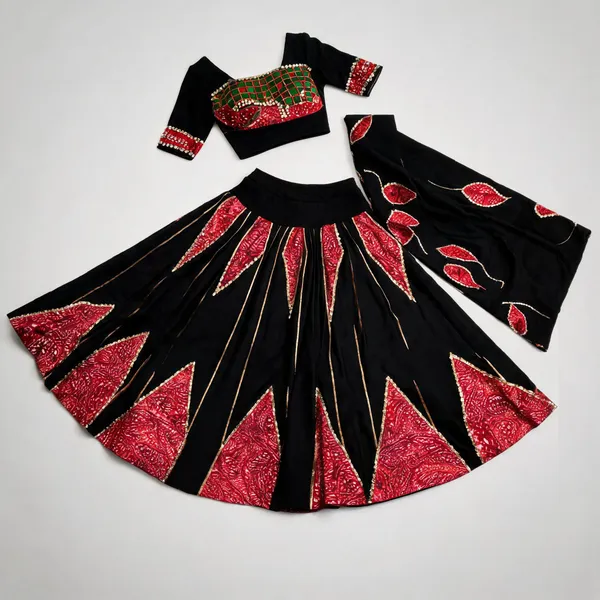 Black_Rayon_Ajrakh_Printed_Mirror_Lace_Lehenga_Choli_For_Women