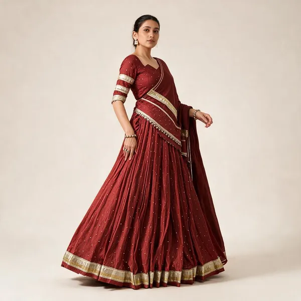 Rust_Red_Pure_Chanderi_Zari_Woven_Lehenga_Choli_With_Dupatta_For_Women