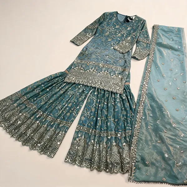 Dusty_Teal_Crushed_Silk_Sequence_Embroidered_Sharara_Set_For_Women