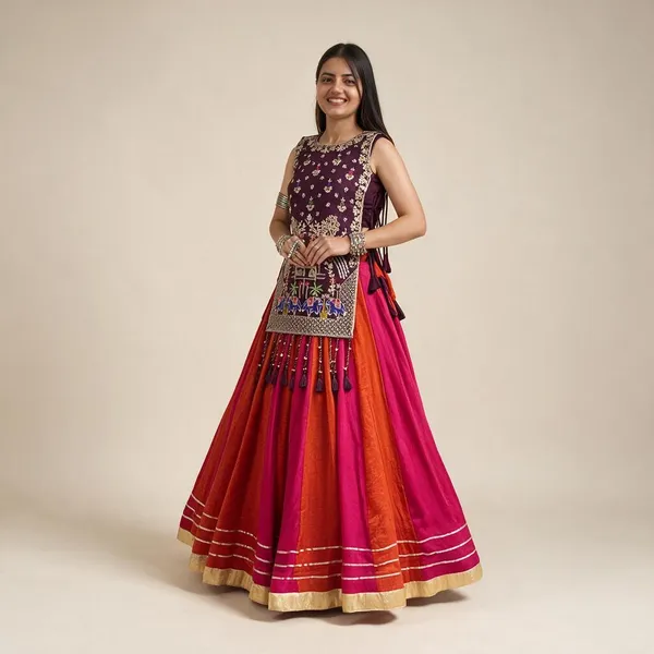 Multicolor_Vichitra_Silk_Sequin_Embroidered_Lehenga_Choli_With_Shrug_For_Women