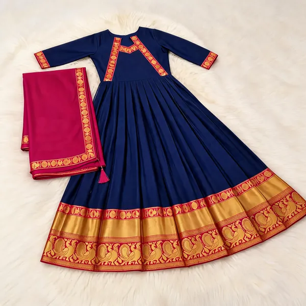 Purple_Cotton_Spun_Festive_Gown_With_Silk_Dupatta_For_Women