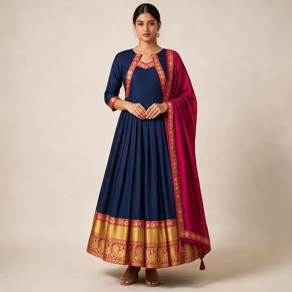 Purple_Cotton_Spun_Festive_Gown_With_Silk_Dupatta_For_Women