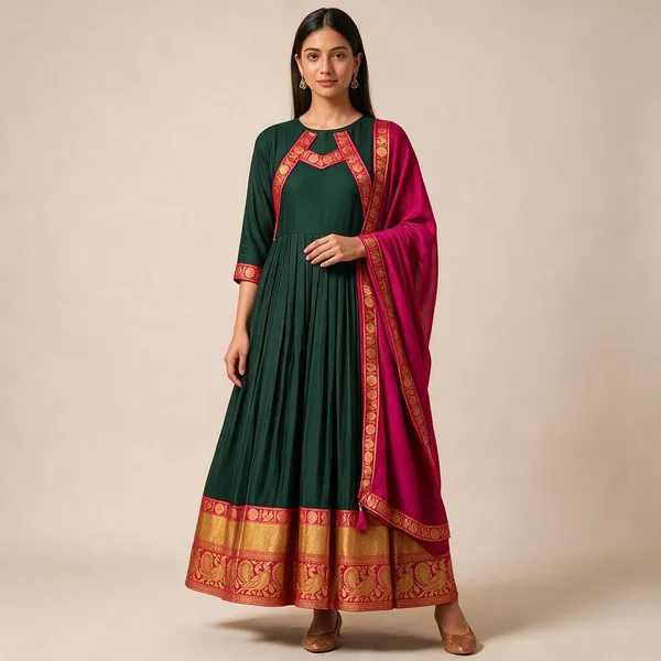 Olive_Green_Cotton_Spun_Festive_Gown_For_Women