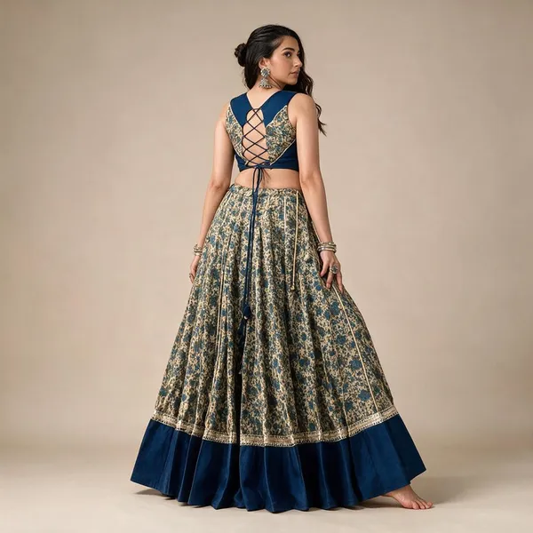 Multicolor_Chanderi_Cotton_8M_Flair_Real_Mirror_Lace_Lehenga_Choli_For_Women