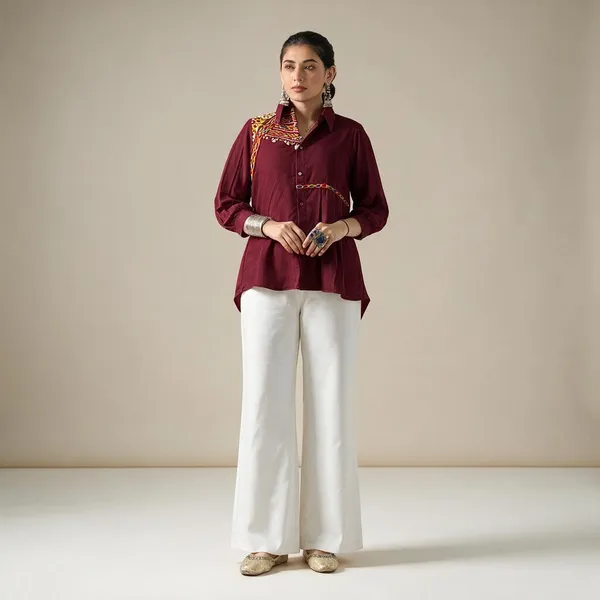 Burgundy_Chinon_Gamthi_Kodi_Handcrafted_Festive_Shirt_For_Men