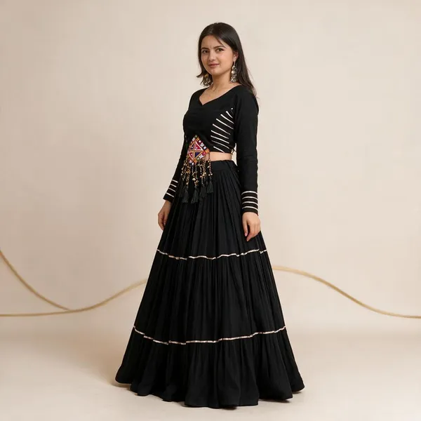 Black_Cotton_Flared_Navratri_Lehenga_Choli_With_Padded_Blouse_For_Women