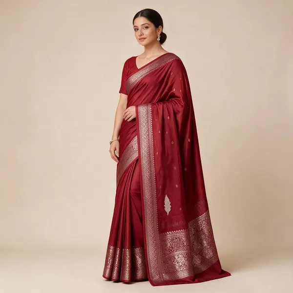 Crimson_Red_Viscose_Mysore_Crepe_Sequin_Zari_Woven_Border_Saree_For_Women