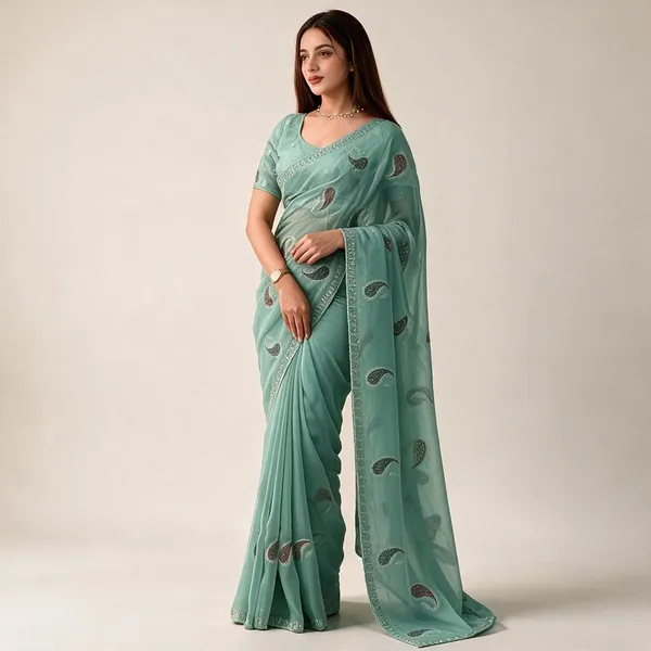 Aqua_Blue_Melbourne_Simmer_Silk_Kashmiri_Embroidery_Swarovski_Saree_For_Women