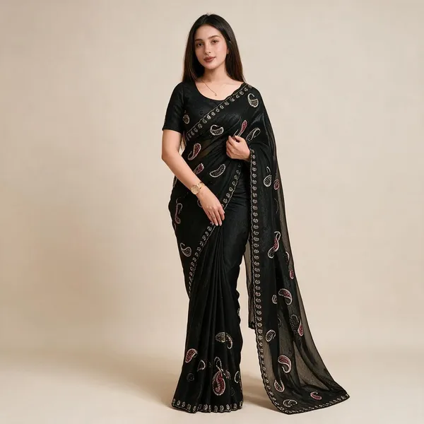 Black_Melbourne_Simmer_Silk_Kashmiri_Embroidery_Swarovski_Saree_For_Women