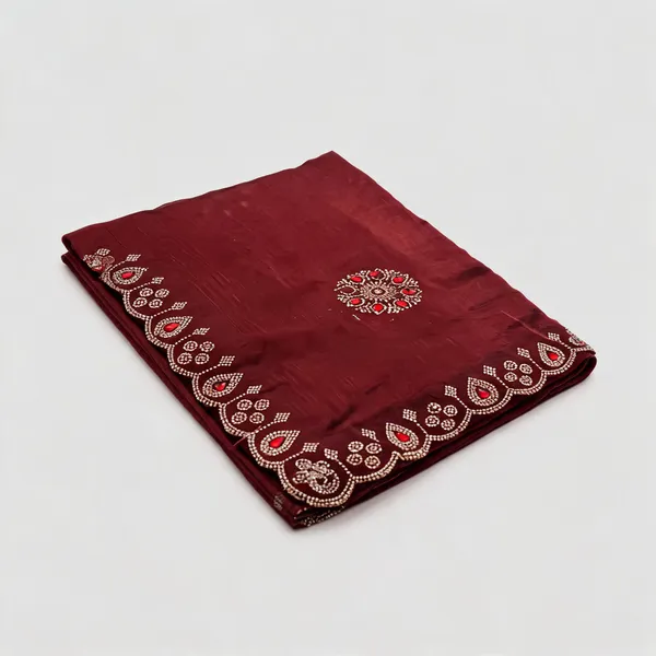 Maroon_Chiffon_Fendi_Silk_Handwork_Jarkan_Stone_Saree_For_Women