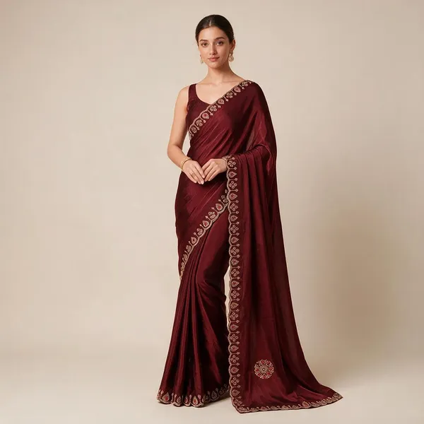 Maroon_Chiffon_Fendi_Silk_Handwork_Jarkan_Stone_Saree_For_Women