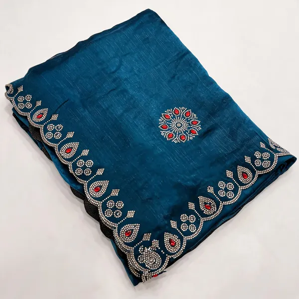 Peacock_Blue_Chiffon_Fendi_Silk_Handwork_Jarkan_Stone_Saree_For_Women