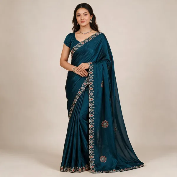 Peacock_Blue_Chiffon_Fendi_Silk_Handwork_Jarkan_Stone_Saree_For_Women