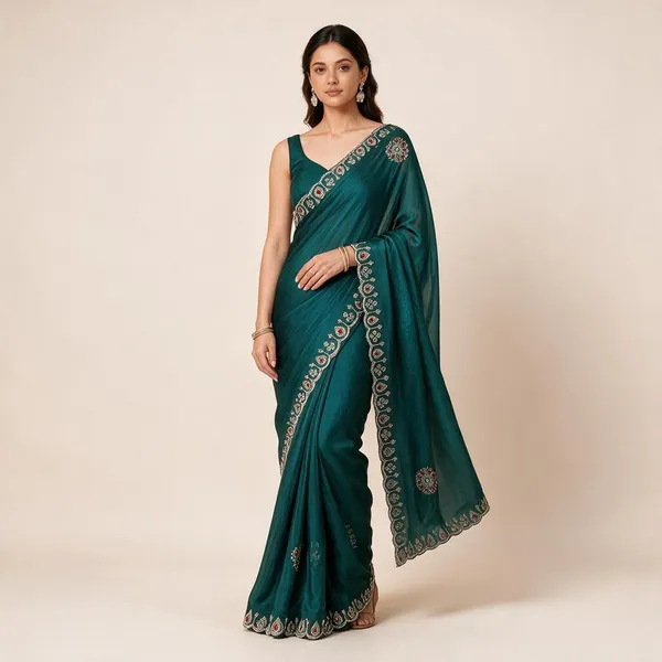 Teal_Green_Chiffon_Fendi_Silk_Handwork_Jarkan_Stone_Saree_For_Women