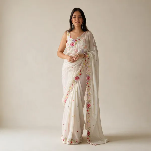 Off_White_Georgette_Sequin_Embroidered_Party_Wear_Saree_For_Women